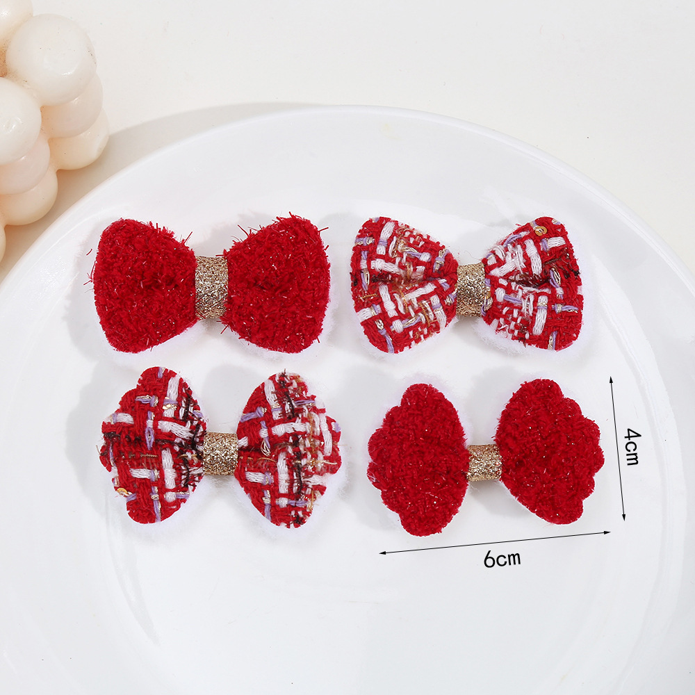 喜庆红色新年百搭蝴蝶结辅料圣诞节毛绒蝴蝶结发饰配件头饰配件