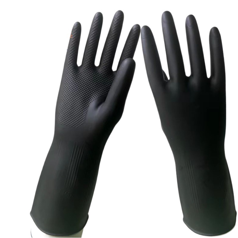 Guantes resistentes a los ácidos y los álcalis engrosados guantes de látex protectores resistentes al desgaste guantes de goma negros alargados industriales Protección Laboral a prueba de aceite