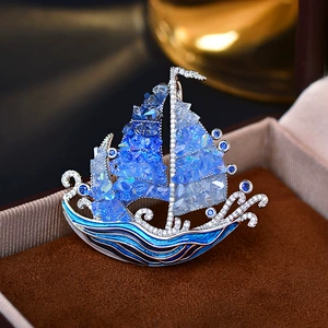 New Smooth Sailing Sailing Brooch, High-End Light Luxury Crystal Corsage Brooch, Enamel Colorful Clothing Accessories Wholesale