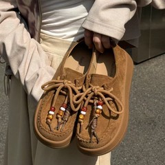 休闲袋鼠鞋女复古反绒休闲单鞋2025秋季新款英伦风厚底增高勃肯鞋