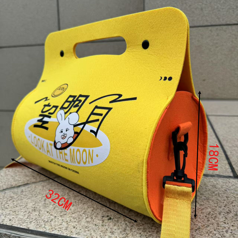 新款中秋节月饼毛毡伴手礼高级感圆筒背包大容量毛毡斜挎包定LOGO|undefined