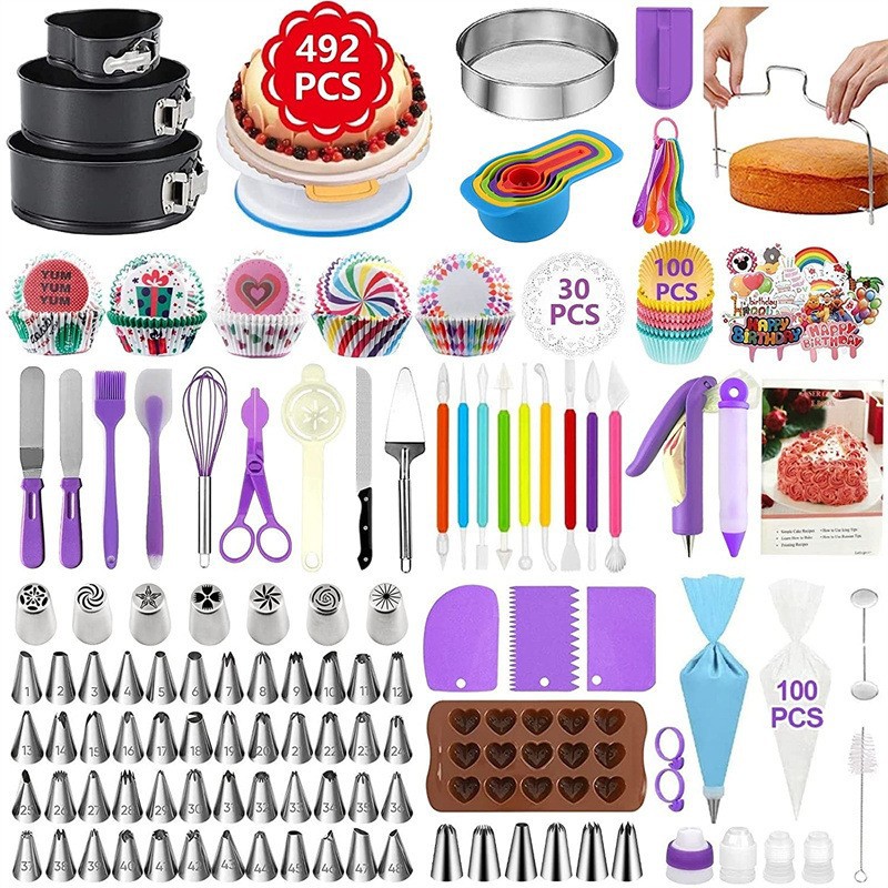 Juego de decoración de pasteles de 492 piezas de Amazon – plato giratorio, boquillas para crema, bolsas, para hornear