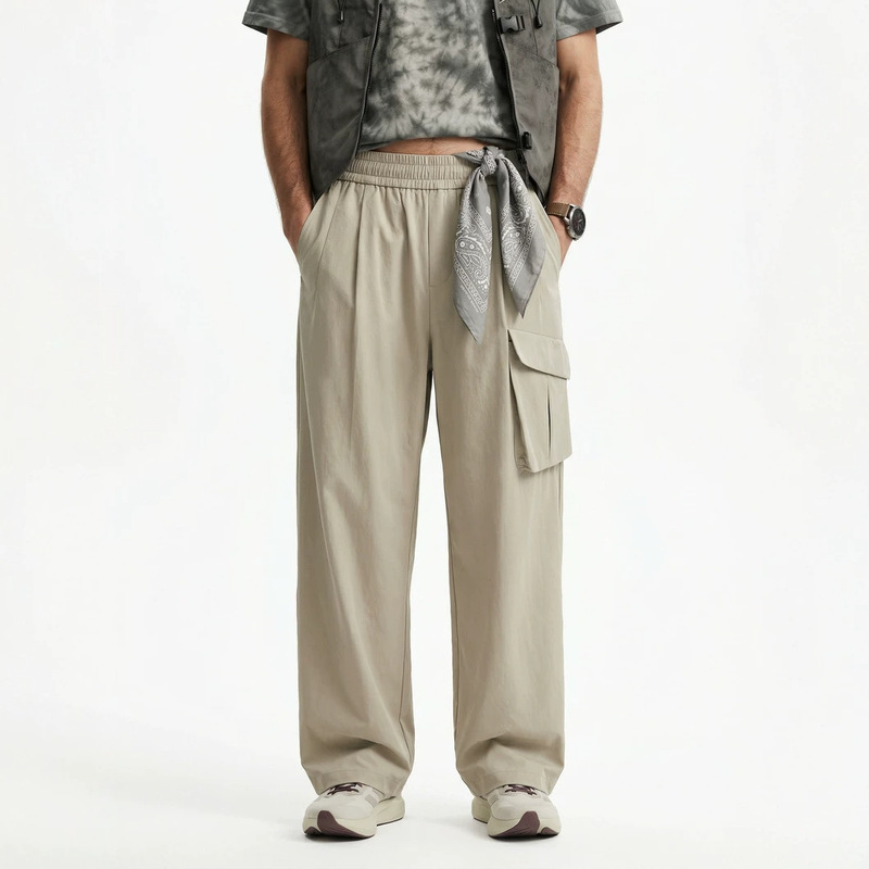 Jie Zhan Men's Clothing | Woven Outdoor Workwear Pants 2026 Autumn New Fashion Brand Casual Loose Wide-Leg Straight Pants