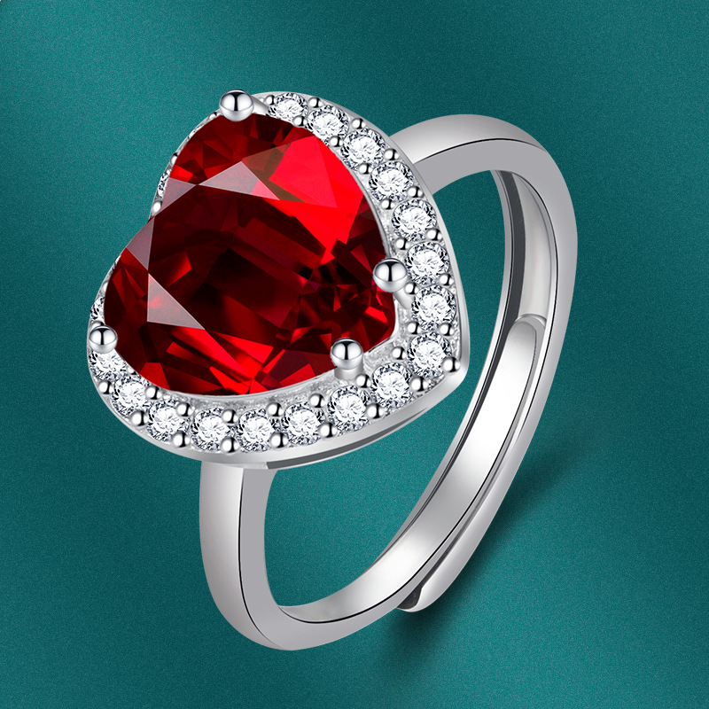 INS Style Heart Shape Copper Plating Zircon Open Ring 1 Piece