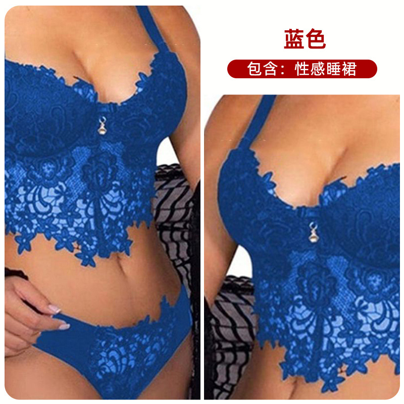 Europa y América transfronteriza sexy Lencería seductora perspectiva de tres puntos negro sexy encaje sin espalda sexy camisón de las mujeres