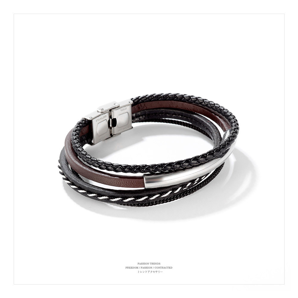 Retro Fashion Multi-layer Punk Braided Leather Bracelet display picture 3