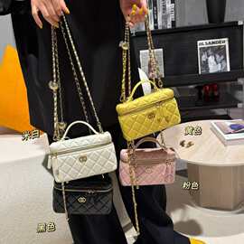 跨境小香风真皮包包菱格链条包新款盒子包手提包单肩包百搭斜挎包