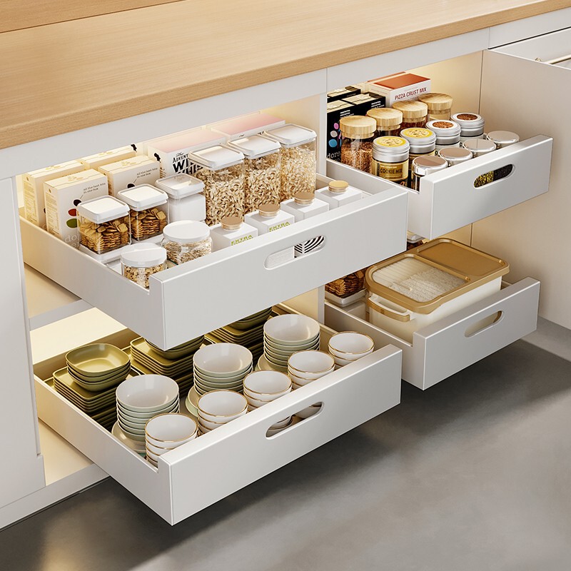 Cabinet Drawer Storage Rack Kitchen Storage Basket Layered Seasoning Dish Plate Lower Sink Pull-out Storage Box Cabinet Drawer Storage Rack Kitchen Storage Basket Layered Seasoning Dish Plate Lower Sink Pull-out Storage Box