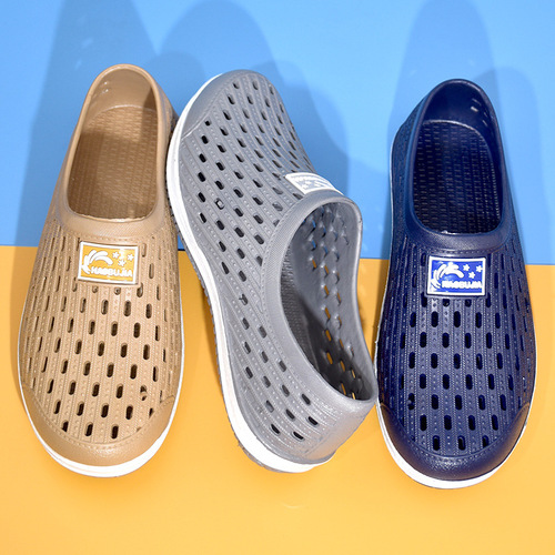 新款情侣包头洞洞鞋镂空透气防滑耐磨男士外穿休闲沙滩凉鞋女