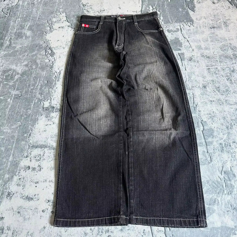 Cross-Border Trendy Brand Southpole Black and Gray Jeans for Men and Women, Y2K High Street Straight Wide-Leg Loose Pants