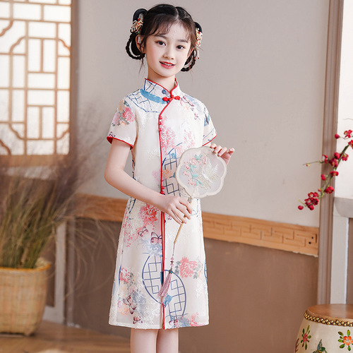 Children Tang suit Chineses dresses Qipao Dresses for girlscheongsam thin section short-sleeved summer girls slim skirt Chinese little girl brim princess dress