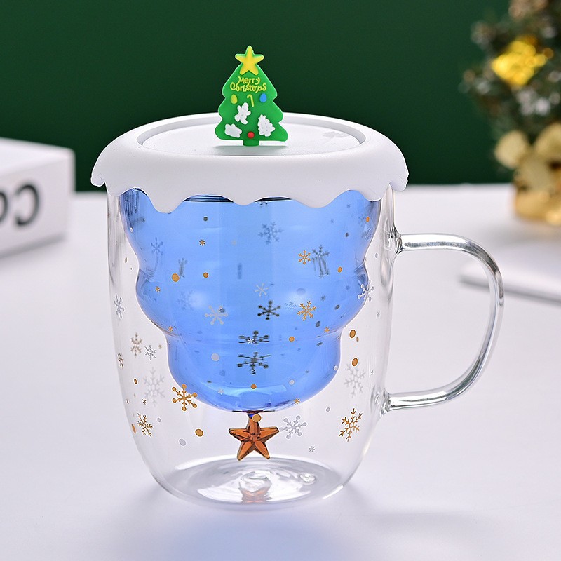 Taza de Navidad en línea en tazas de deseos de Navidad de dibujos animados tazas de regalo encantadoras tazas de agua caseras de doble vidrio