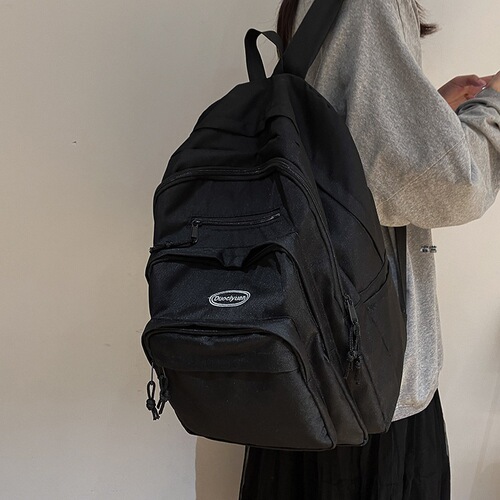 Backpack with Large Capacity, Multiple Pockets, Plain Color Student Backpack for Boys, Korean Style Casual High School College Style Backpack