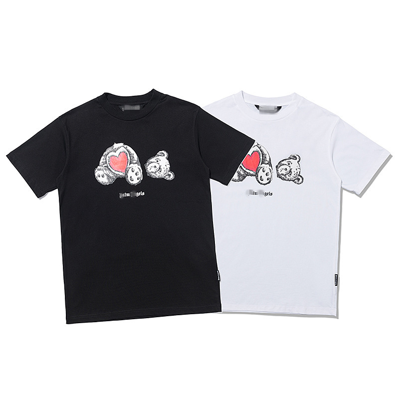 Wholesale fashion brand Palm Angel red heart broken bear teddy bear printed men and women couple short sleeve T-shirt fashion