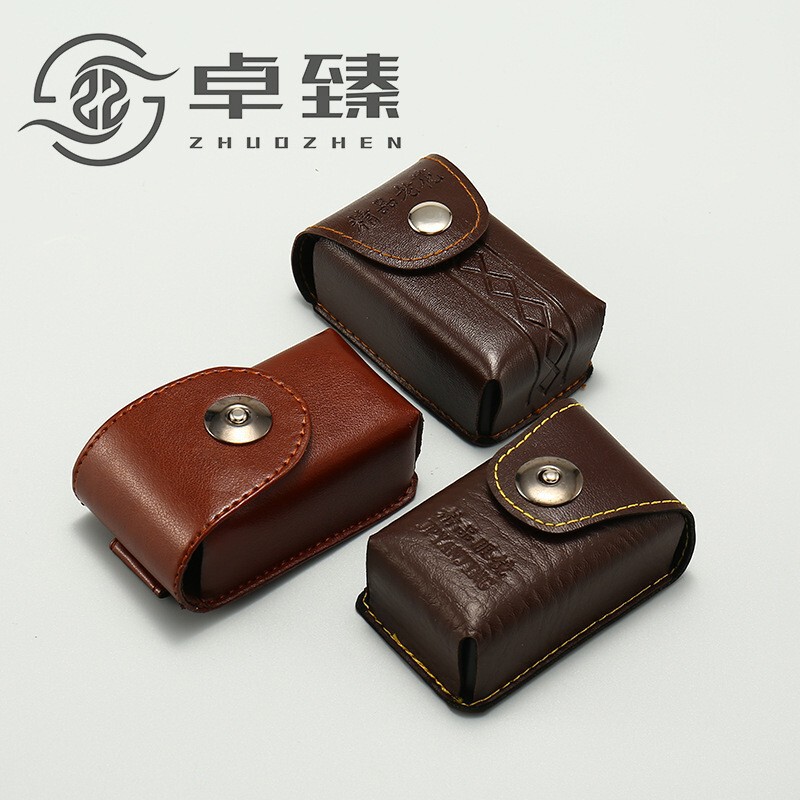 Factory Batch Reading Glasses Case Brown Leather Magnetic Buckle Reading Glasses Folding Case Portable Waist Hanging Reading Glasses Case