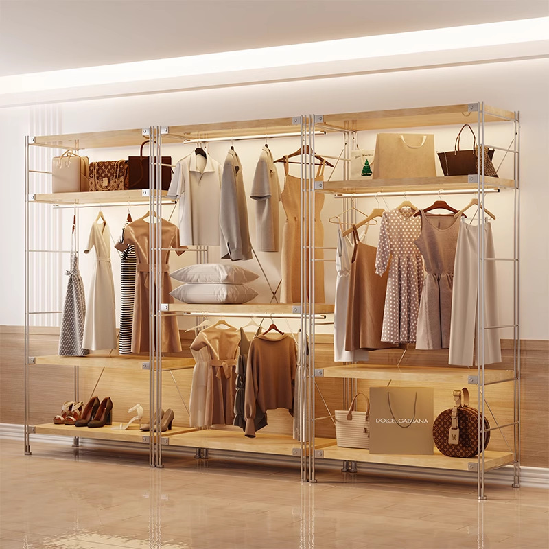 Clothes Rack Bedroom Floor-Standing Japanese Coat Rack Clothes Storage Rack Walk-In Cloakroom Shelf Open Wardrobe