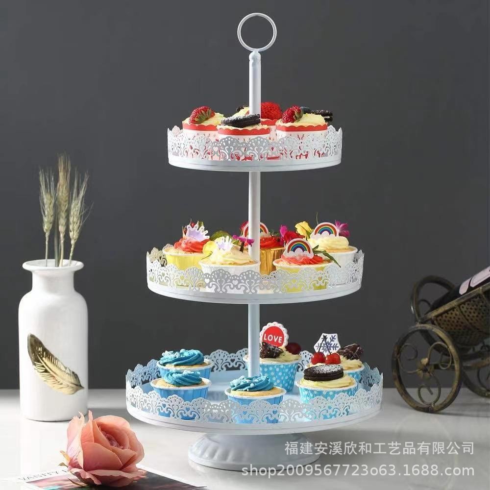 Tabla de postre de hierro forjado blanco decoración de exhibición de bandeja de pastel de estilo europeo de la tarde té de refrigeración de mesa de comida fría