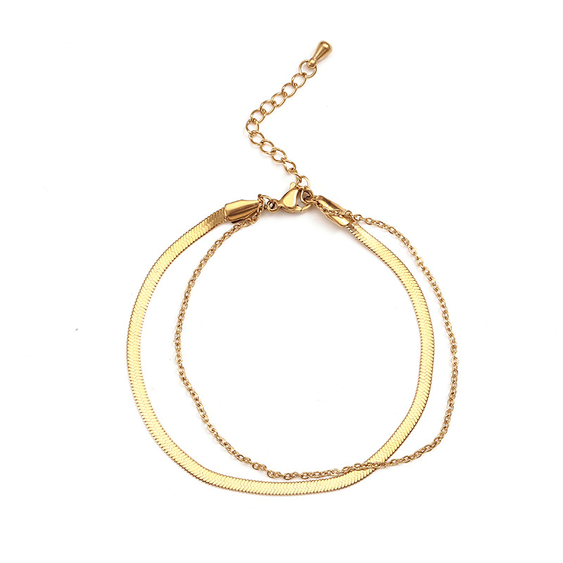 Diseño de nicho de estilo coreano ins Cadena de hueso de serpiente plana simple cadena de hoja de acero de titanio de todo fósforo tobillera personalidad mano de alto grado