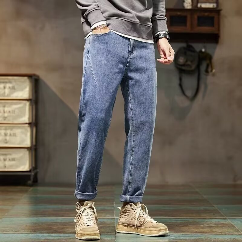 Marca de moda jeans casuales hombres pantalones rectos sueltos de nueve puntos para hombres 2024 nuevo AG2015