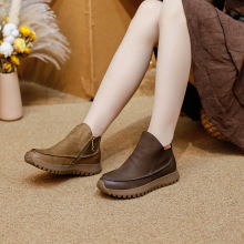 复古真皮女短靴玛菲玛图平底大码短筒靴保暖一件代发分销广州女鞋
