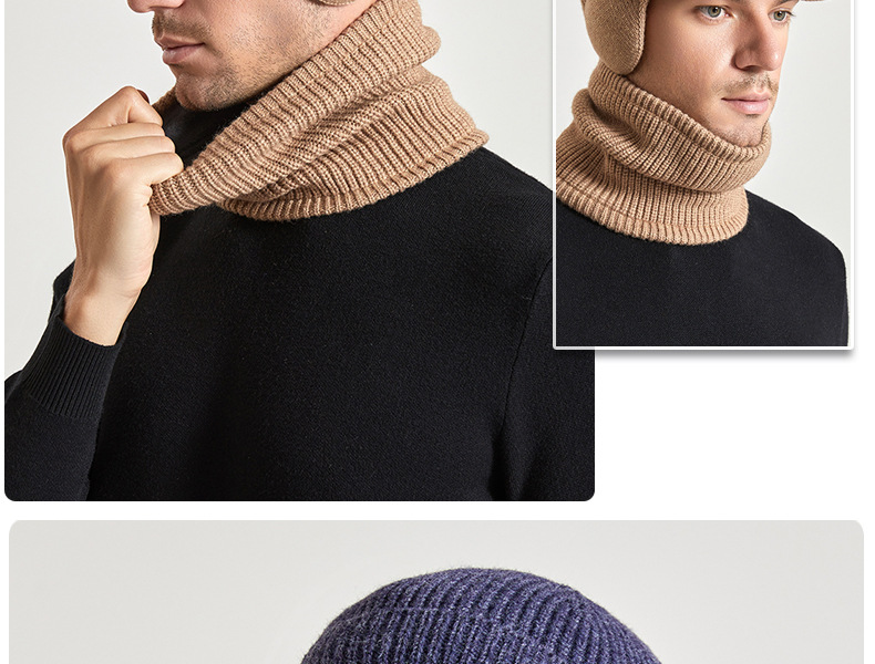 9148 Winter warme oorbescherming nekset plus pluche wollen gebreide herenmuts_voghion.com