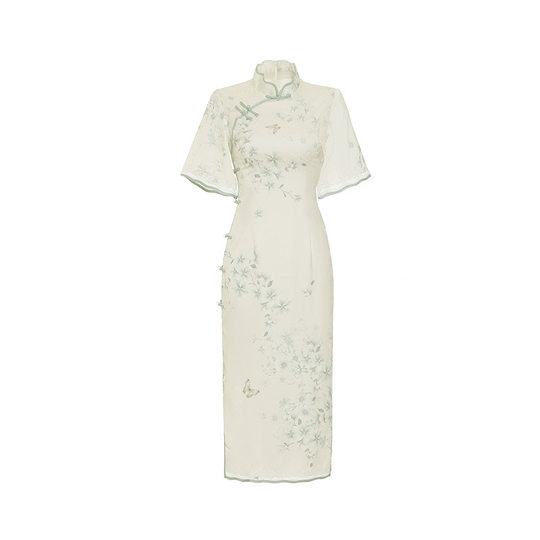 8946 cheongsam modified elegant girl's long green elegant retro National style spring and summer cheongsam dress