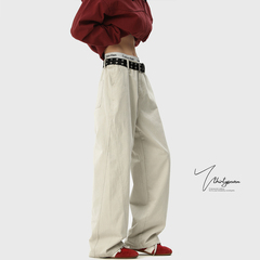 アメリカのレトロな服装のカジュアルなズボンの男性の春の夏の潮のブランドのごろつきのかっこいいつなぎ合わせのゆったりしている足のまっすぐな筒の百合のズボン