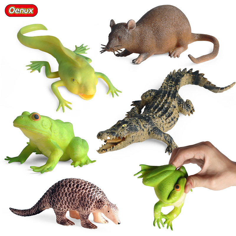 跨境儿童仿真动物模型捏捏乐减压发泄玩具鳄鱼青蛙穿山甲老鼠蝌蚪