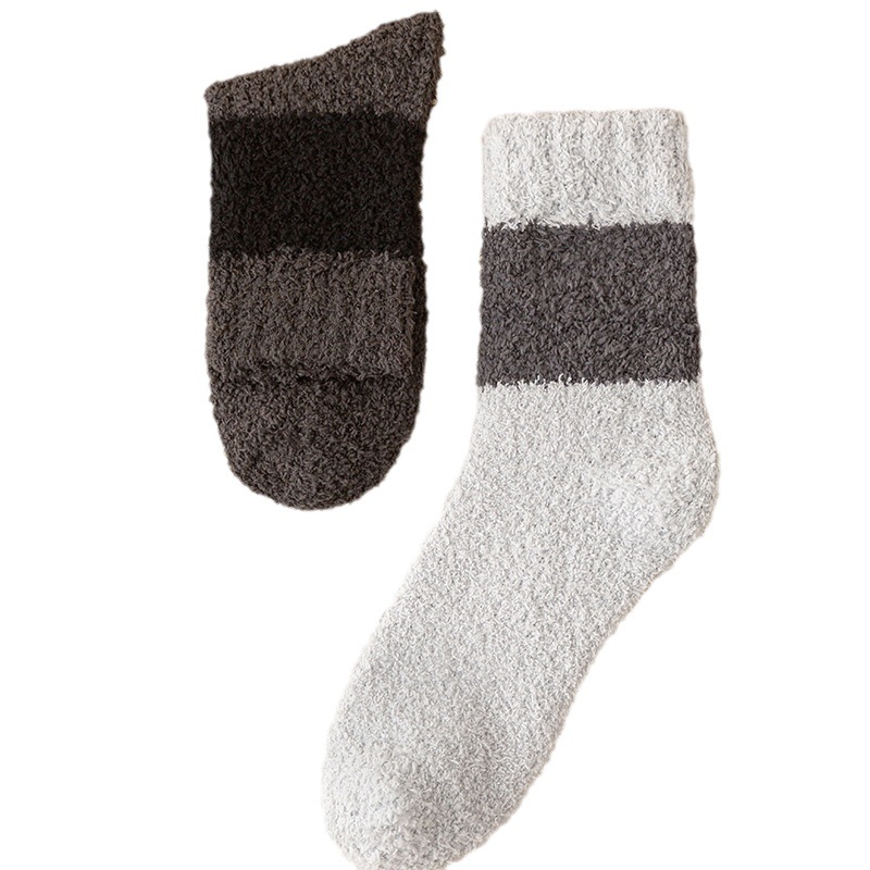 Podzimní a zimní nové korálové fleecové ponožky pánské středně tubusové ponožky barevně sladěné zesílené fleecové ponožky na spaní teplé podlahové ponožky velkoobchod_voghion.com