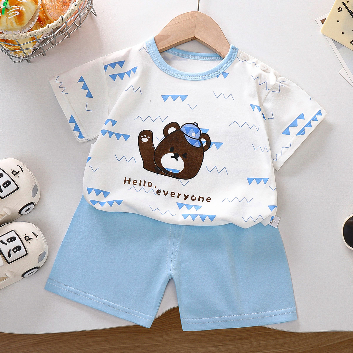Set de mangas cortas para niños algodón verano nuevo estilo coreano pantalones cortos para niños delgados ropa de verano para niñas