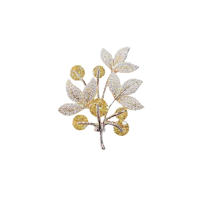 Broche de hoja chapada en oro accesorio para mujer otoño_voghion.com