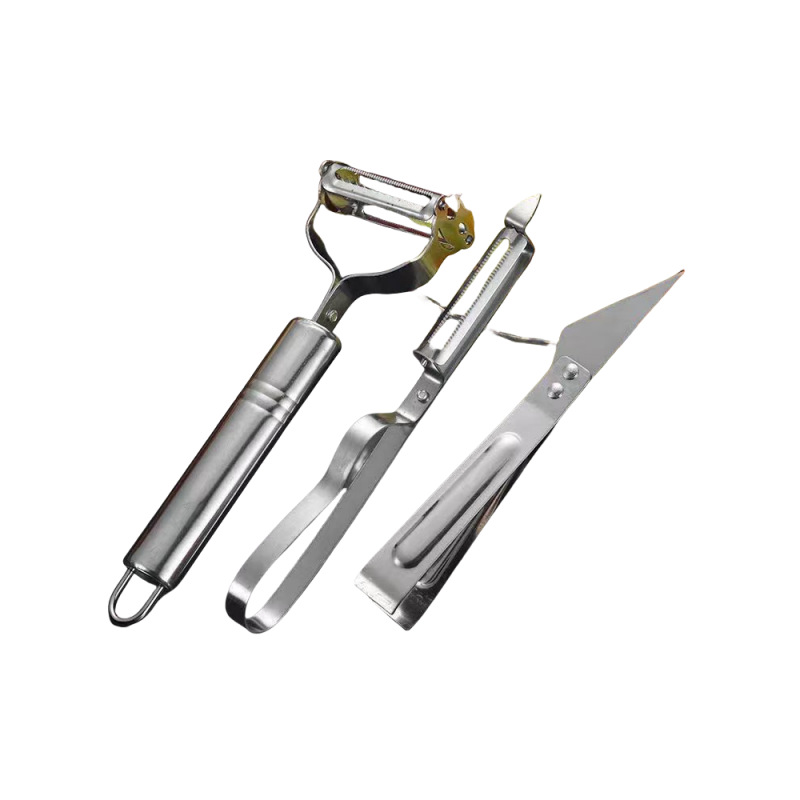 Pelador de tres piezas, pelador, espátula, cocina, multifuncional, hogar, papa, manzana, pelado, acero inoxidable