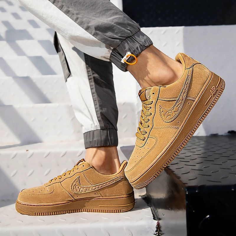 &af1小麦色鞋子男款低帮白黑金勾黄棕色莆田aj1男鞋板鞋女