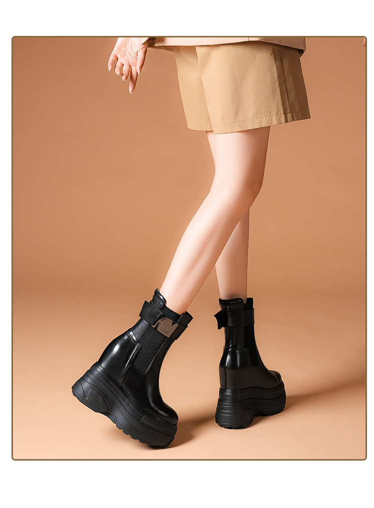 Boot nữ cổ thấp đế xuồng cao 14 cm khóa kéo phong cách casual — Lót nhung đen chi tiết 5