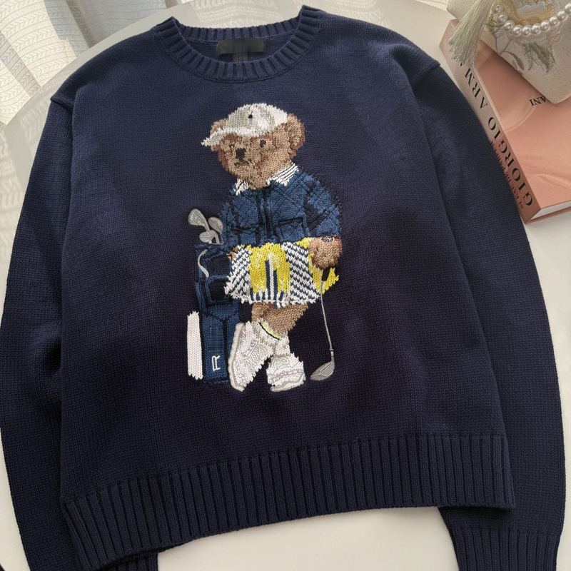 Rlx/Scanable Qr Code 25-Year Model Bear Autumn and Winter Pure Cotton Heavy Embroidery Cartoon Round Neck Knitted Sweater for Women Casual