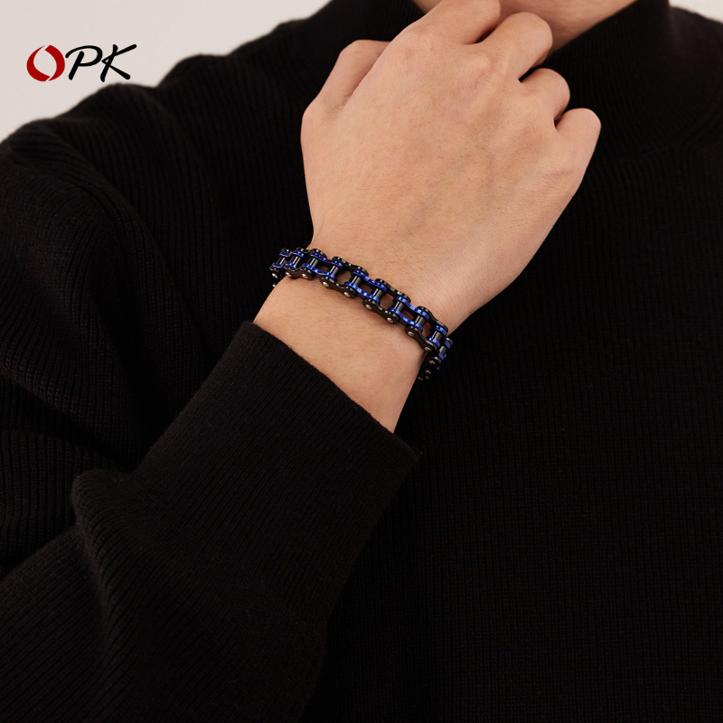 OPK Factory | Cross-border hot-selling fashion trend bracelets for men stainless steel personalized hip-hop bicycle motorcycle chain bracelets