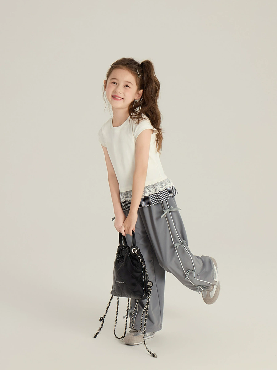 艾мо贝贝 Lace children's summer clothing, T-shirt, Korean style, with short sleeve