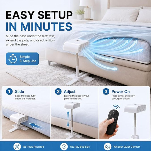 Rechargeable cordless bed fan