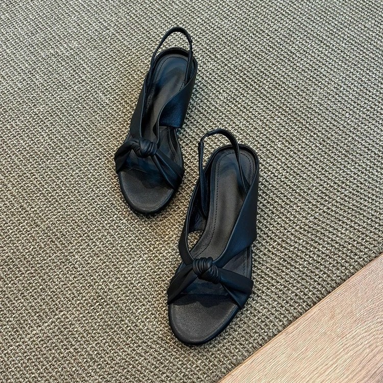 スポットモデル〜ニッチデザインのシンプルなオープントゥラウンドトゥクロスストラップウェッジサンダル、女性用、超多目的なローマンサンダル|undefined
