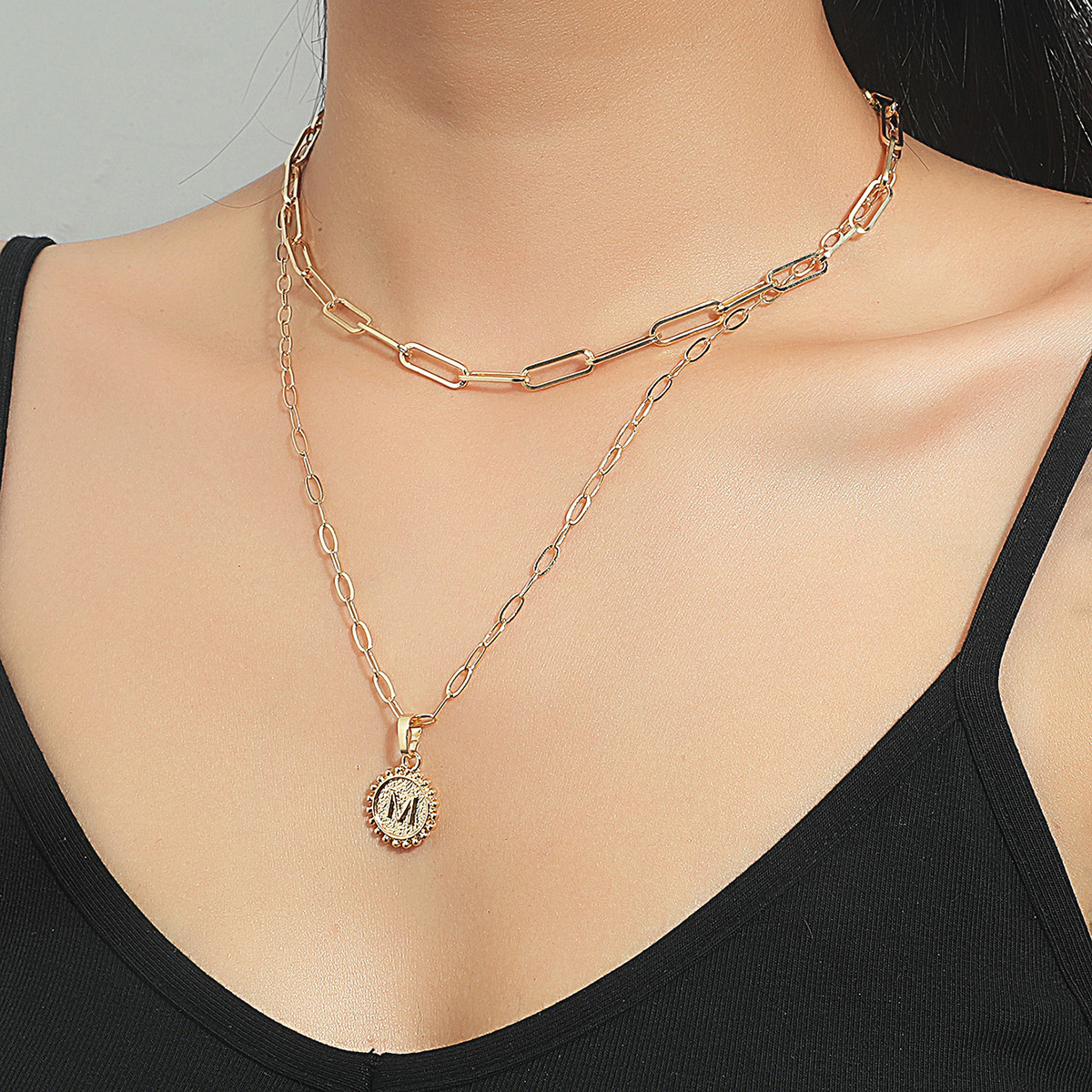 New Fashion Simple Chain Multi-layer Round Coin Love Pendant Necklace display picture 2