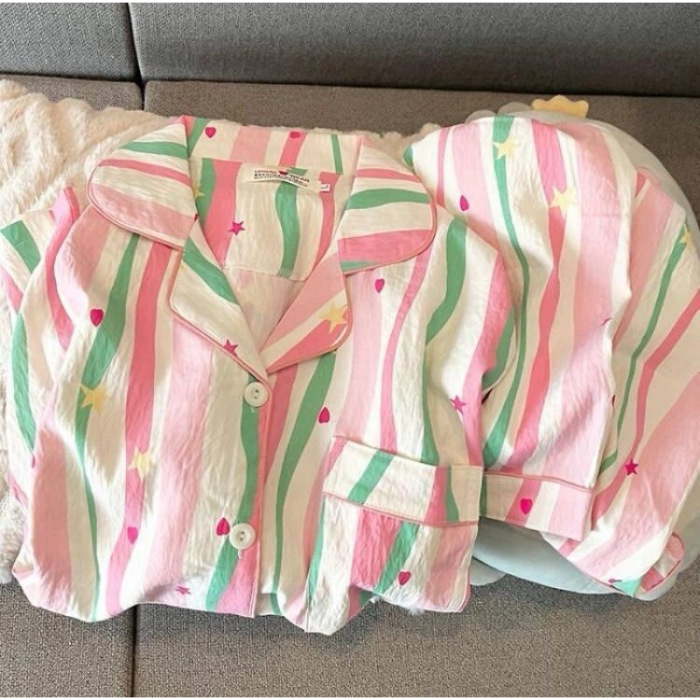 源头工厂长袖睡衣女春秋季云朵棉翻领开衫长裤家居服外贸抖音爆款|undefined