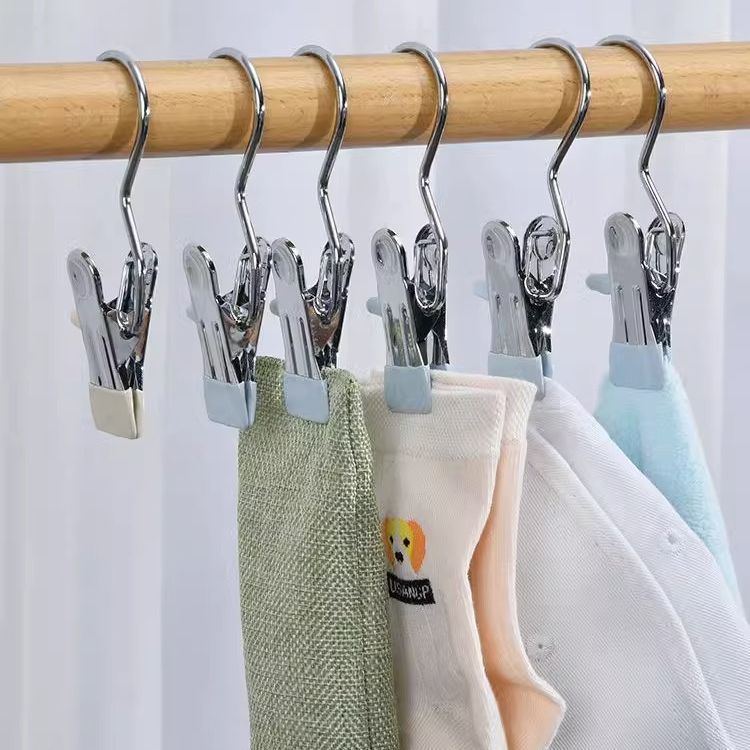 ステンレスフッククリップ多機能洗濯クリップ無痕タオル帽子靴下防風ズボンクリップフック付き収納クリップ|undefined