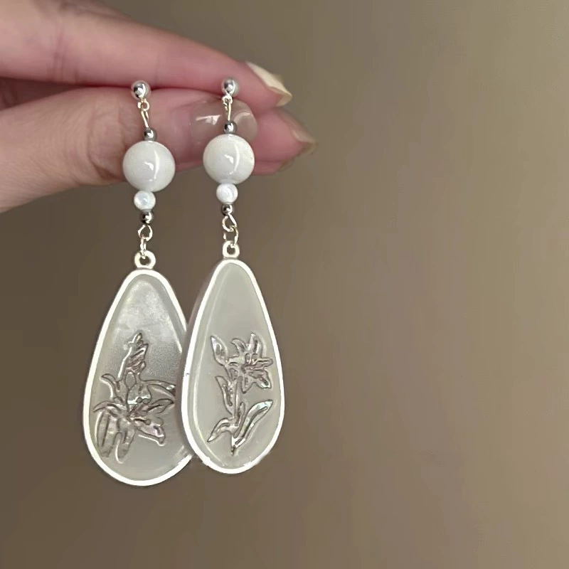 Серебряная игла, белый цирконий, модные милые серьги из жемчуга, цветок, французский стиль