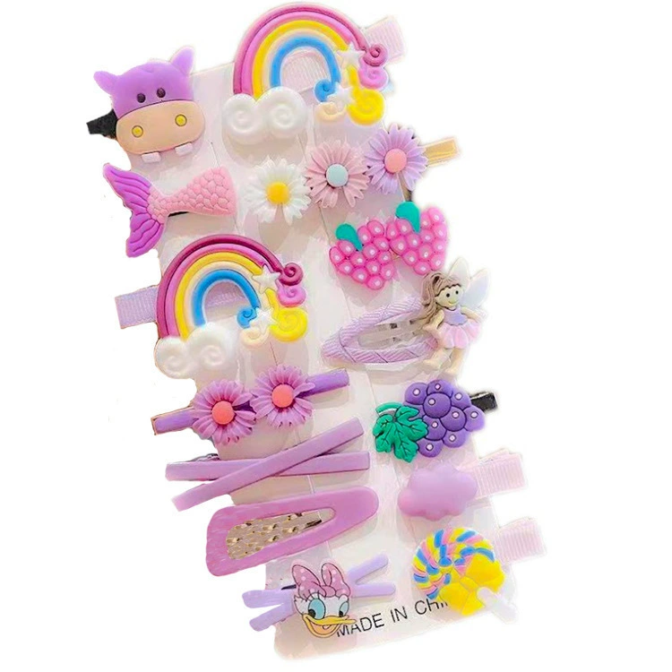 Cartoon cute set for princess, bangs, hair accessory, Korean style, flowered, 14 pieces