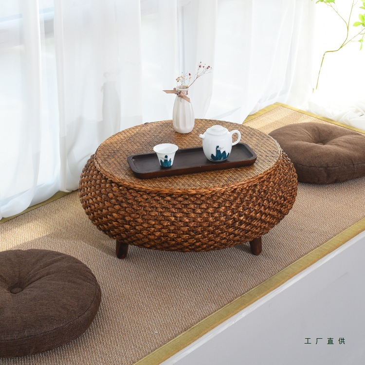 藤编小茶几飘窗小桌子炕桌卧室家用简约飘窗地台矮桌草编可收纳桌