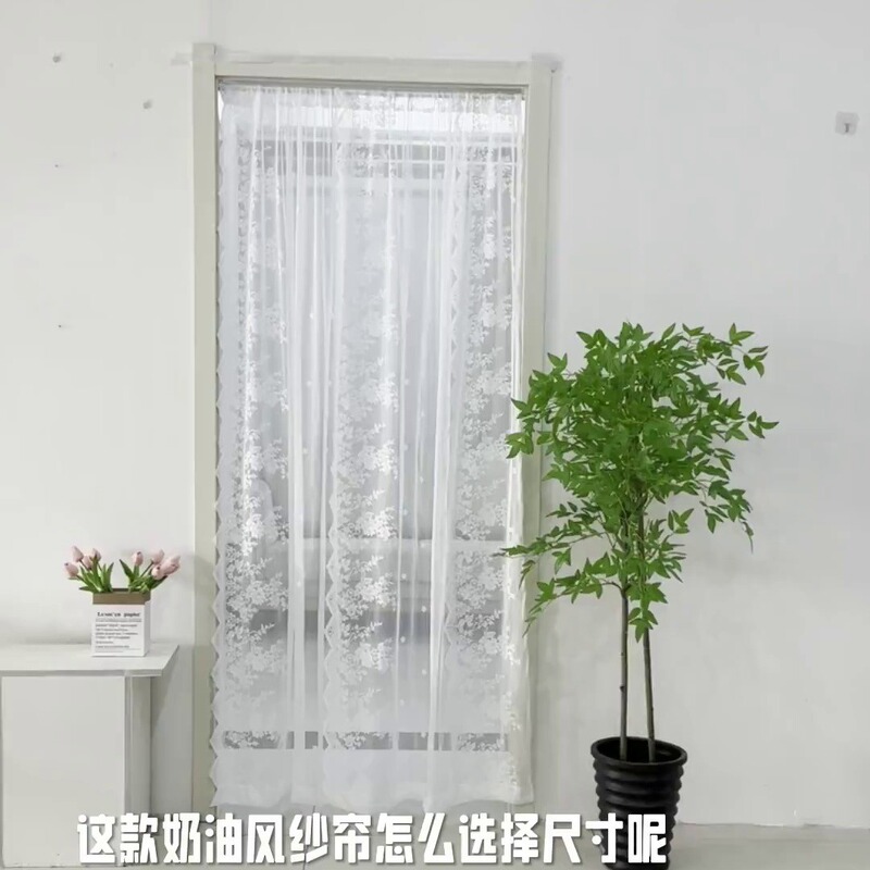 French Lace Gauze Curtain Punch-free Living Room Balcony White Curtain Bedroom Bay Window Curtain Velcro Partition Curtain