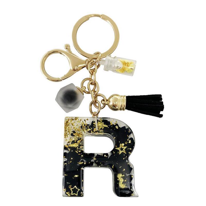 Resin 26 English Alphabet Keychain Initial Keychain Black Letter Alphabet Charm Keychain Handbag