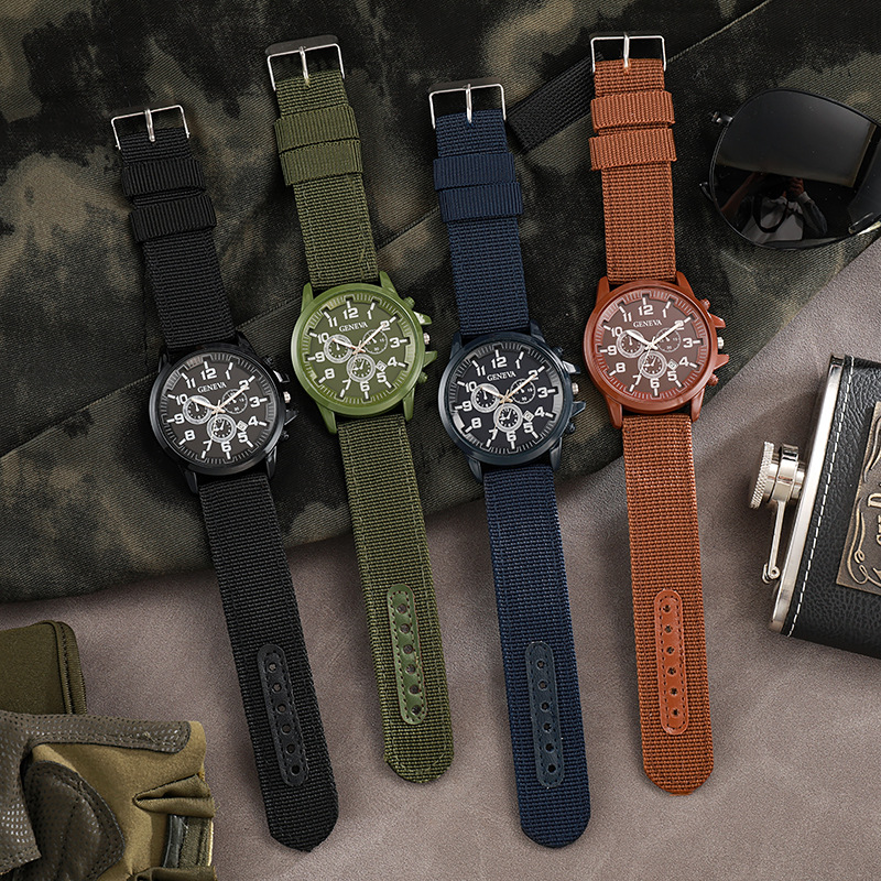 Transfronterizo caliente nueva moda reloj militar reloj de cuarzo calendario correa de nylon reloj de moda elegante de los hombres