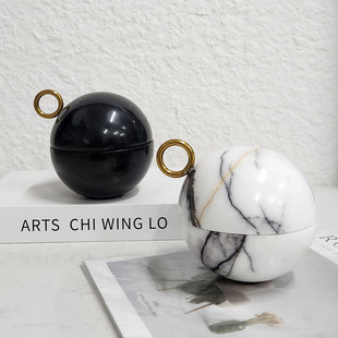 Modern Simple Marble Model Room Bedroom Makeup Table Round Jewelry Box Study Coffee Table Desktop Geometric Decoration