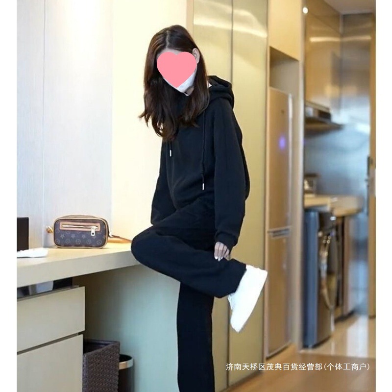 Cross-Border 2024 Sportswear Suit for Women Autumn and Winter Students Korean Style Loose Slimming Look Fashionable Sweatshirt Casual Two-Piece Set